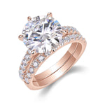 Brianna Round Moissanite Pavé Bridal Set in 18K rose gold plating, angled view
