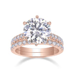 Brianna Round Moissanite Pavé Bridal Set in 18K rose gold plating, front view
