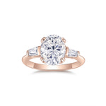 Bridget Oval Moissanite Three Stone Engagement Ring in 18K rose gold plating, front view