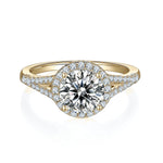 Brinley Round Moissanite Halo Engagement Ring in 18K yellow gold plating, front view