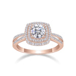Brooklyn Round Moissanite Double Halo Engagement Ring in 18K rose gold plating, front view