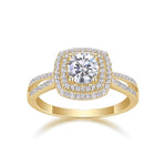 Brooklyn Round Moissanite Double Halo Engagement Ring in 18K yellow gold plating, front view