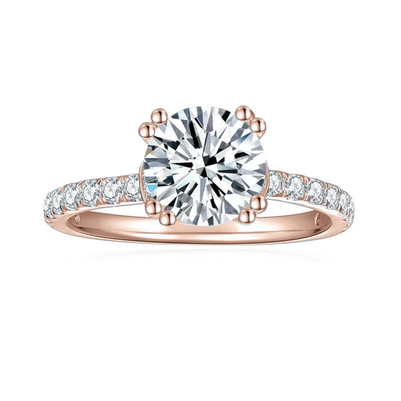 Caitlin Round Moissanite Hidden Halo Engagement Ring in 18K rose gold plating, front view
