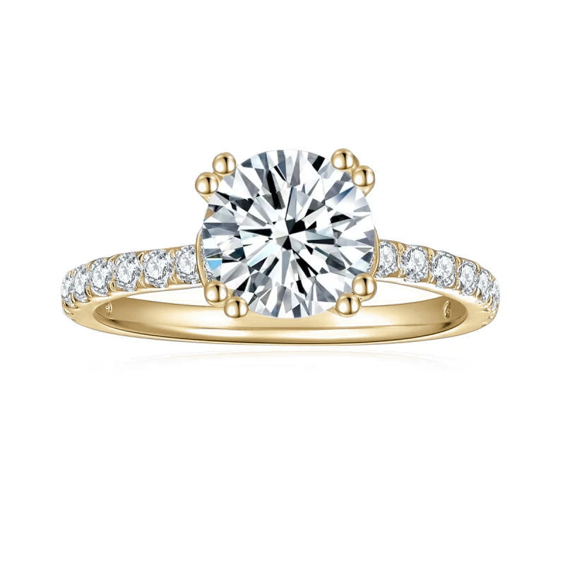 Caitlin Round Moissanite Hidden Halo Engagement Ring in 18K yellow gold plating, front view