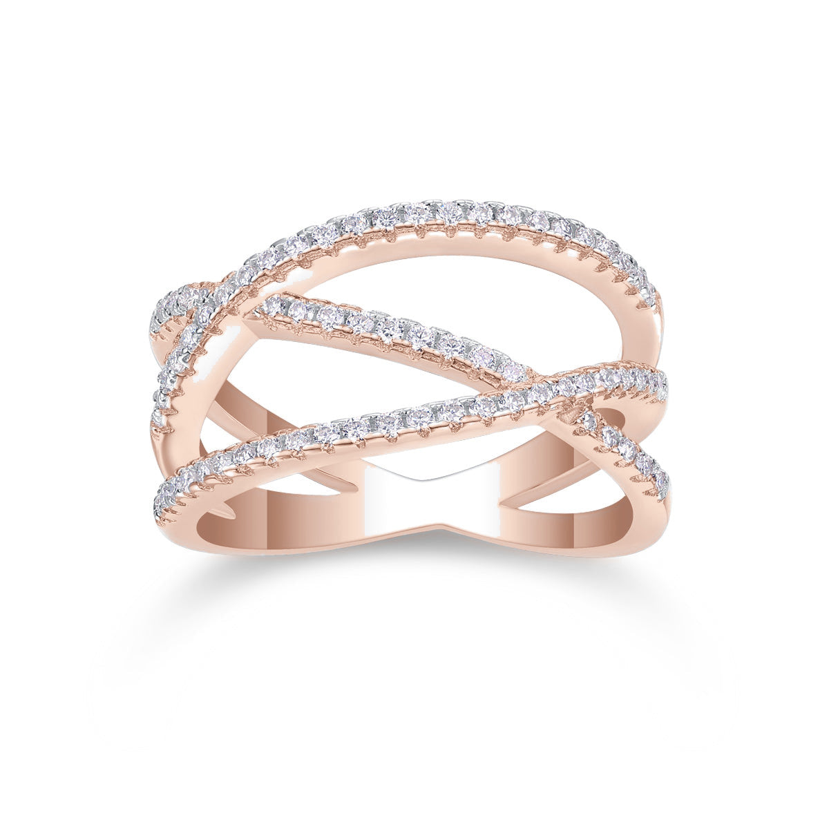 Calla Moissanite Pavé Multi Row Crossover Ring, front view