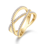 Calla Moissanite Pavé Multi Row Crossover Ring in 18K yellow gold plating