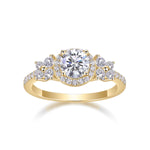 Camellia Round Moissanite Floral Halo Engagement Ring in 18K yellow gold plating, front view