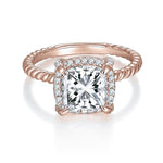 Candace Cushion Cut Moissanite Halo Engagement Ring in 18K rose gold plating, front view