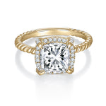 Candace Cushion Cut Moissanite Halo Engagement Ring in 18K yellow gold plating, front view