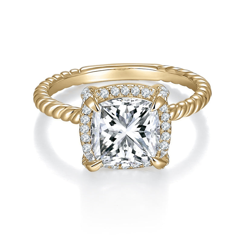 Candace Cushion Cut Moissanite Halo Engagement Ring in 18K yellow gold plating, front view