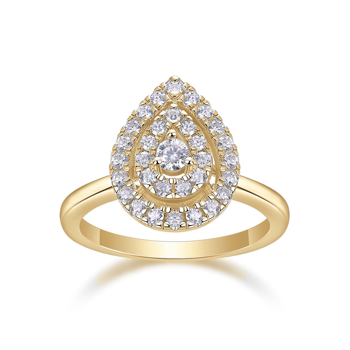 Cara Moissanite Teardrop Cluster Ring in 18K yellow gold plating, front view