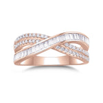 Carla Baguette Moissanite Crossover Ring in 18K rose gold plating, front view