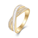 Carla Baguette Moissanite Crossover Ring in 18K yellow gold plating