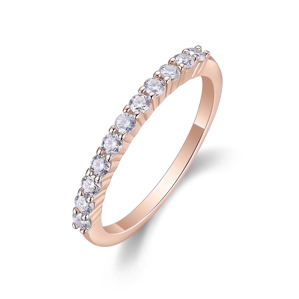 Carly Round Moissanite Half Eternity Band in 18K rose gold plating