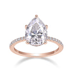Caroline Pear Moissanite Hidden Halo Engagement Ring in 18K rose gold plating, front view