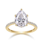 Caroline Pear Moissanite Hidden Halo Engagement Ring in 18K yellow gold plating, front view