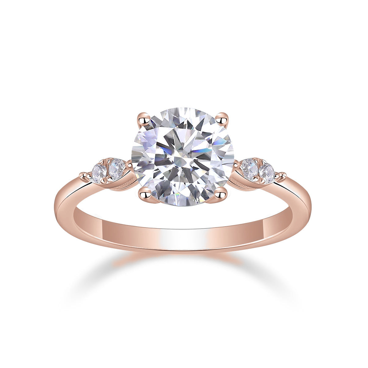 Cassia Round Moissanite Side Stone Engagement Ring, front view
