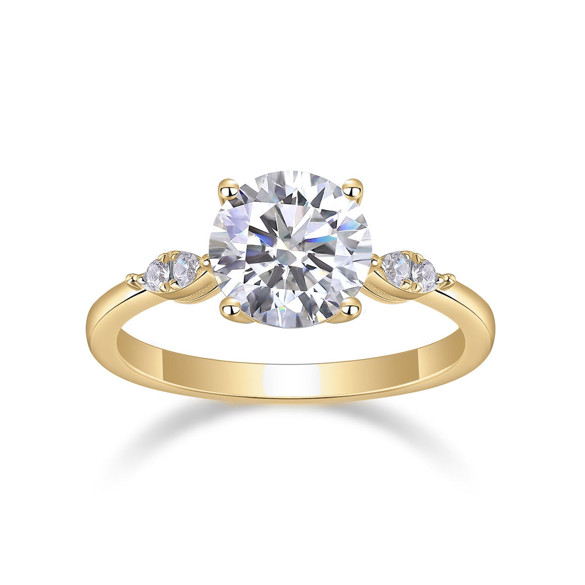 Cassia Round Moissanite Side Stone Engagement Ring, front view