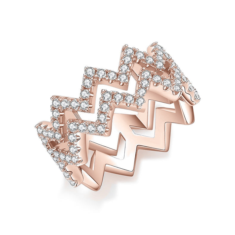 Cassidy Moissanite Pavé Zigzag Ring in 18K rose gold plating