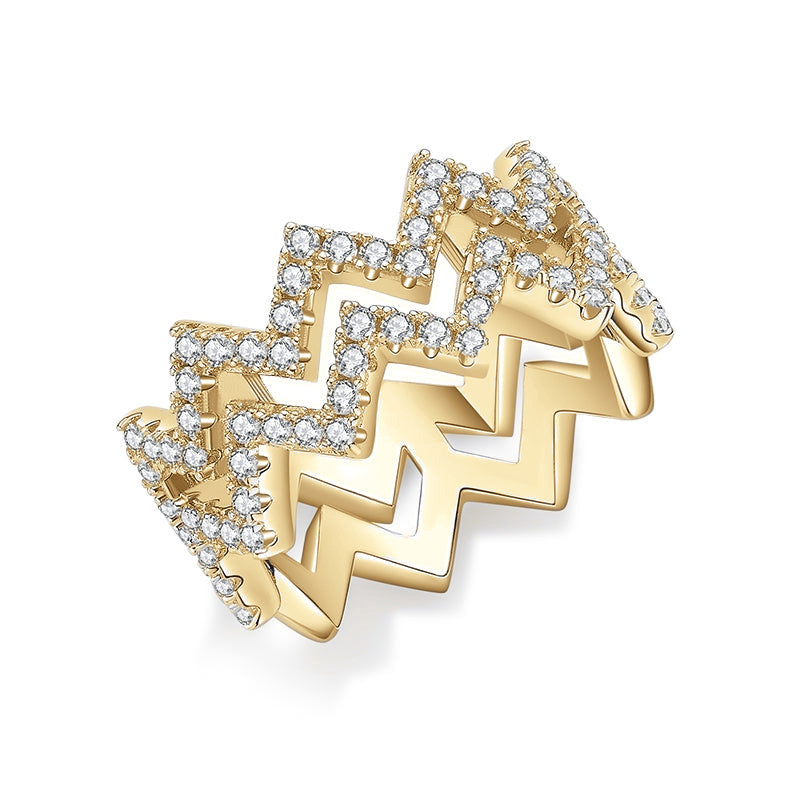 Cassidy Moissanite Pavé Zigzag Ring in 18K yellow gold plating