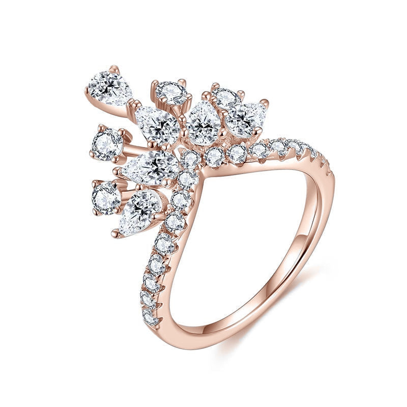 Celeste Moissanite Crown Cocktail Ring in 18K rose gold plating