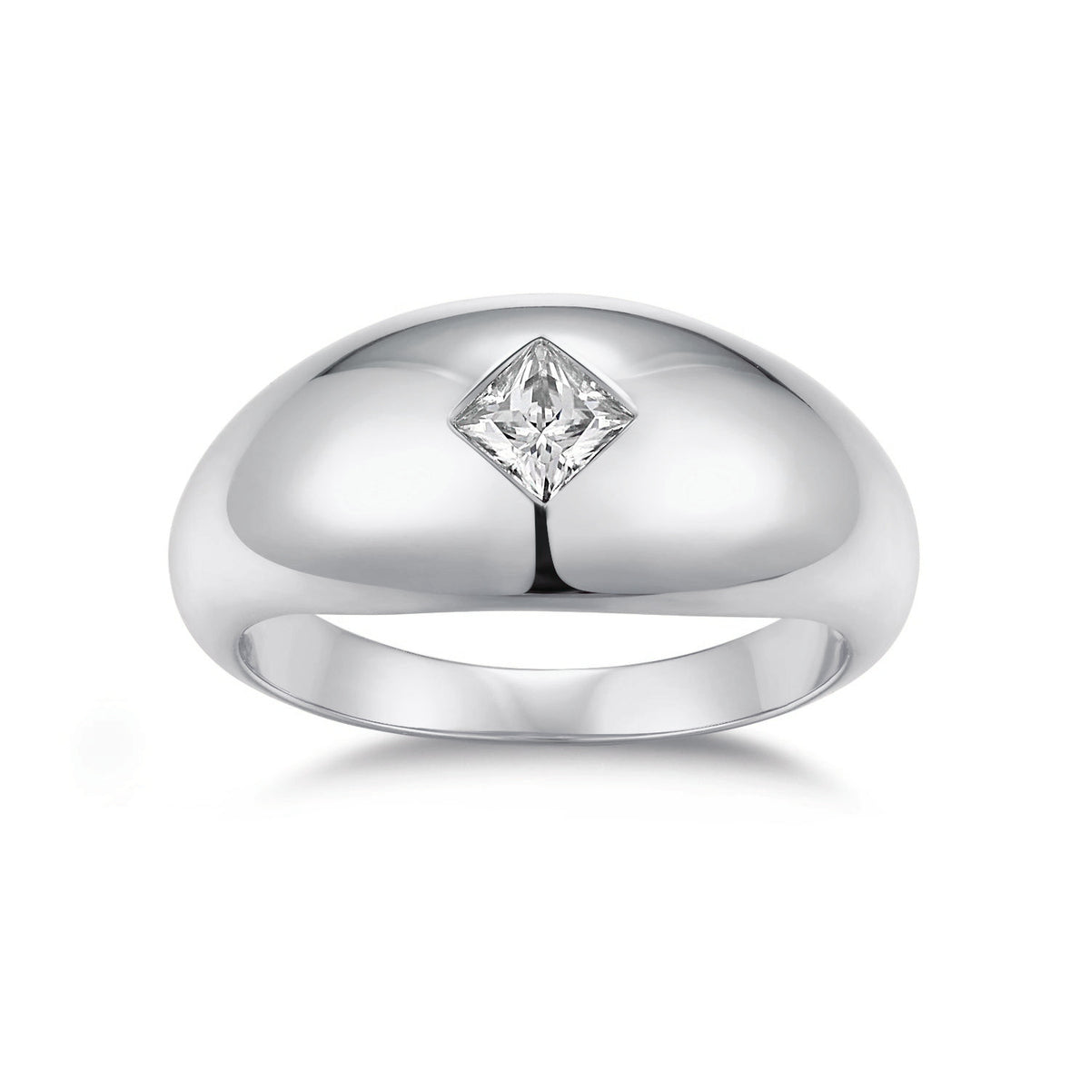 Celia Princess Cut Moissanite Dome Ring in 18K white gold plating, front view
