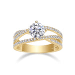 Christina Round Moissanite Crossover Engagement Ring in 18K yellow gold plating, front view
