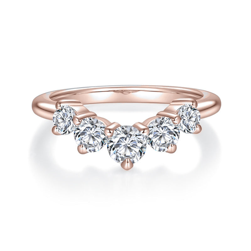Clara Round Moissanite Contour Wedding Band in 18K rose gold plating, front view