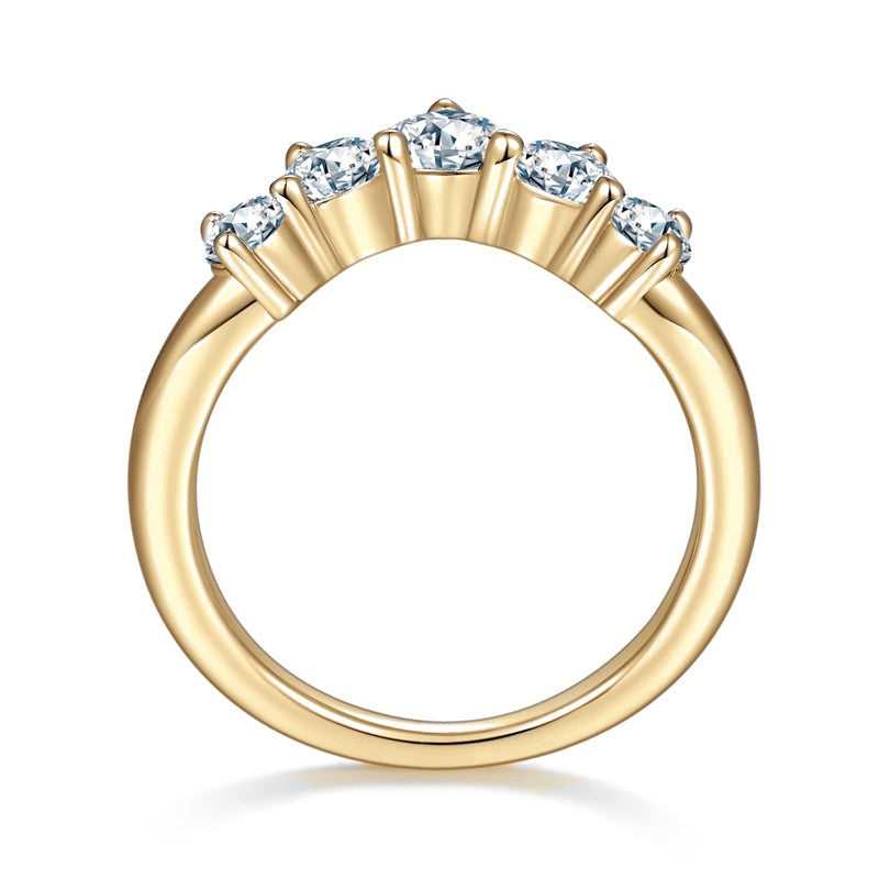 Clara Round Moissanite Contour Wedding Band in 18K yellow gold plating, front view