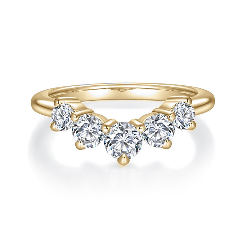 Clara Round Moissanite Contour Wedding Band in 18K yellow gold plating, front view