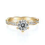 Clarissa Round Moissanite Twist Engagement Ring in 18K yellow gold plating, front view