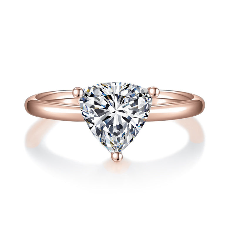 Clover Trillion Moissanite Solitaire Engagement Ring in 18K rose gold plating, front view