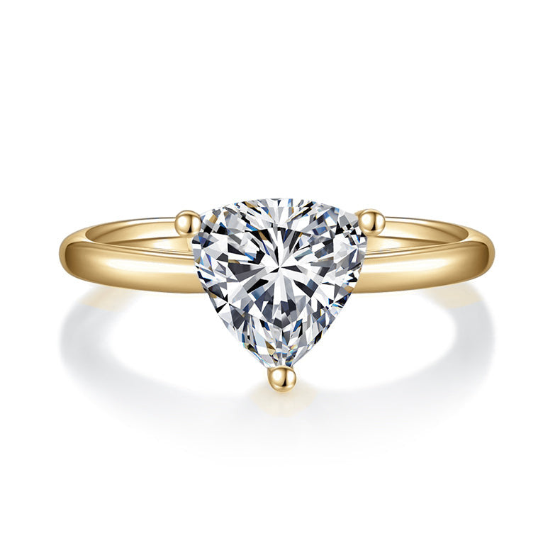 Clover Trillion Moissanite Solitaire Engagement Ring in 18K yellow gold plating, front view