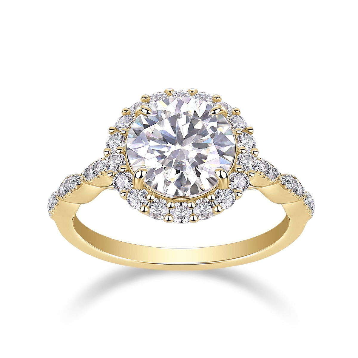 Colette Round Moissanite Vintage Halo Engagement Ring in 18K yellow gold plating, front view