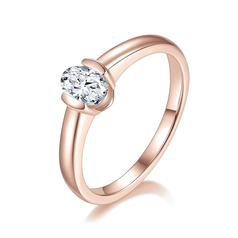 Colleen Oval Moissanite Bezel Engagement Ring in 18K rose gold plating