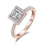 Constance Princess Cut Moissanite Halo Engagement Ring in 18K rose gold plating