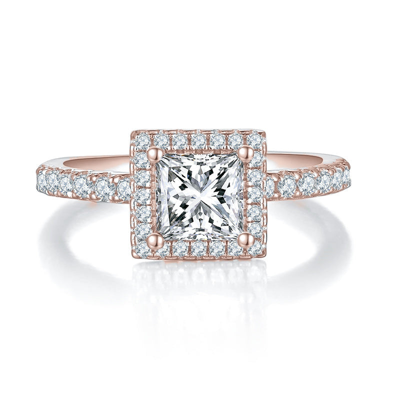 Constance Princess Cut Moissanite Halo Engagement Ring, front view