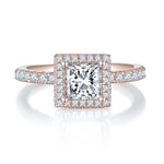 Constance Princess Cut Moissanite Halo Engagement Ring, front view