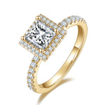 Constance Princess Cut Moissanite Halo Engagement Ring in 18K yellow gold plating