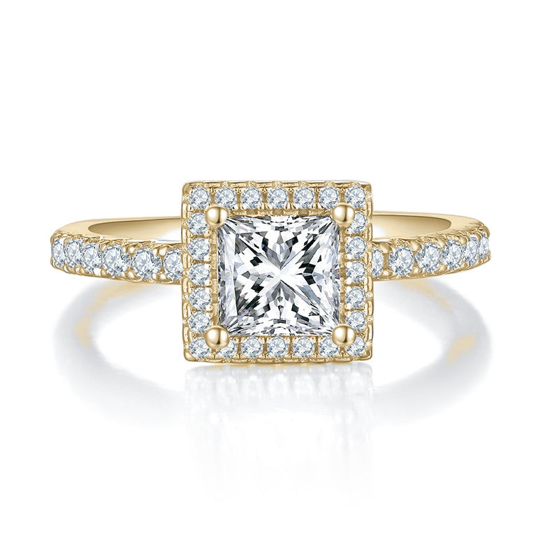 Constance Princess Cut Moissanite Halo Engagement Ring, front view