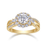 Cora Round Moissanite Twisted Halo Engagement Ring in 18K yellow gold plating, front view
