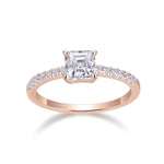 Cordelia Asscher Cut Moissanite Pavé Engagement Ring in 18K rose gold plating, front view