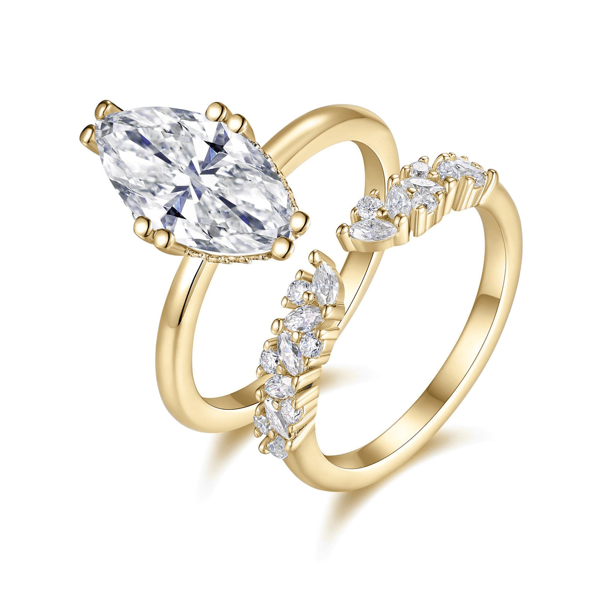 Corinne Marquise Moissanite Solitaire Bridal Set in 18K yellow gold plating, front view
