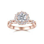Daisy Round Moissanite Halo Engagement Ring in 18K rose gold plating, front view