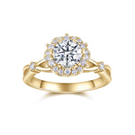 Daisy Round Moissanite Halo Engagement Ring in 18K yellow gold plating, front view