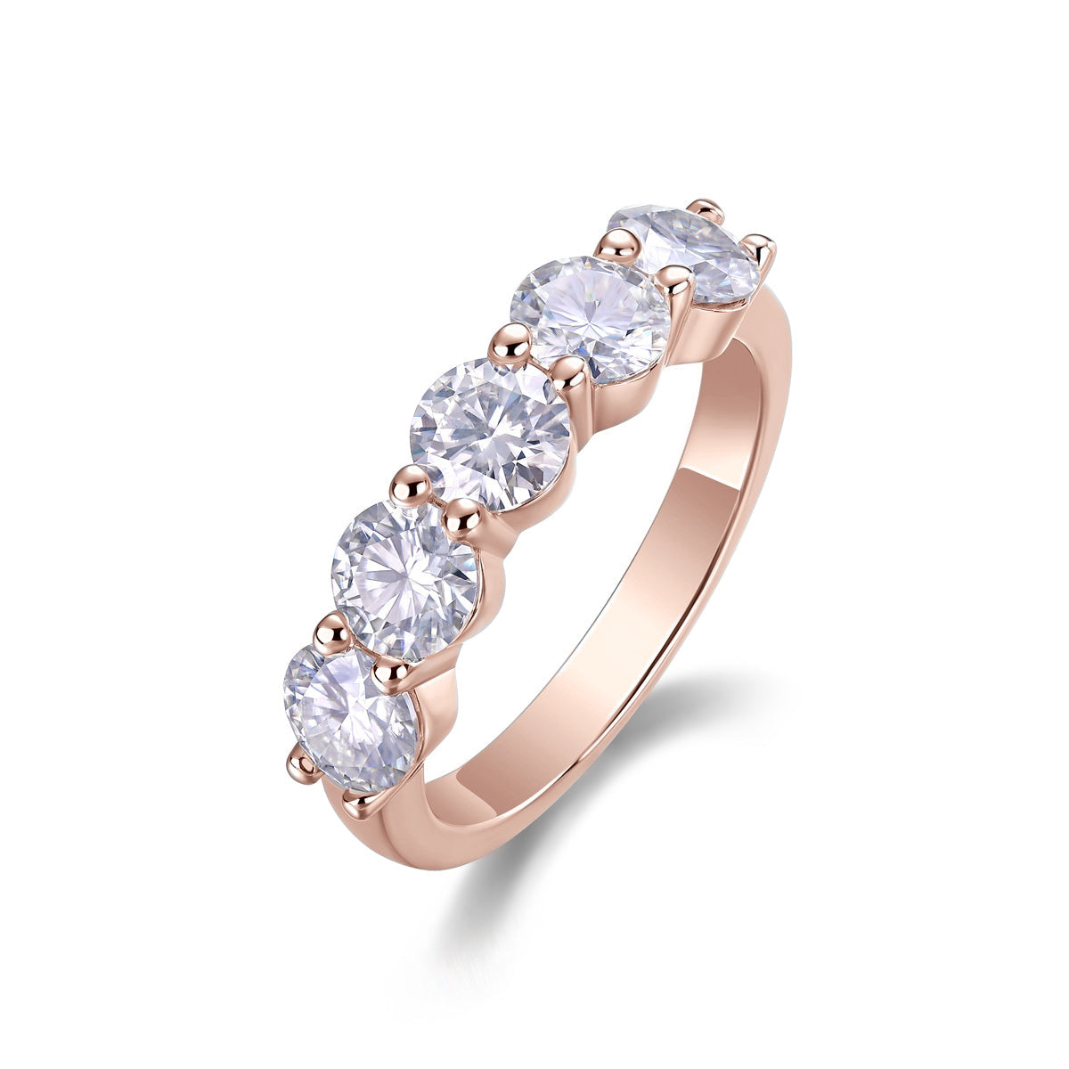 Dakota Round Moissanite Five Stone Wedding Band in 18K rose gold plating