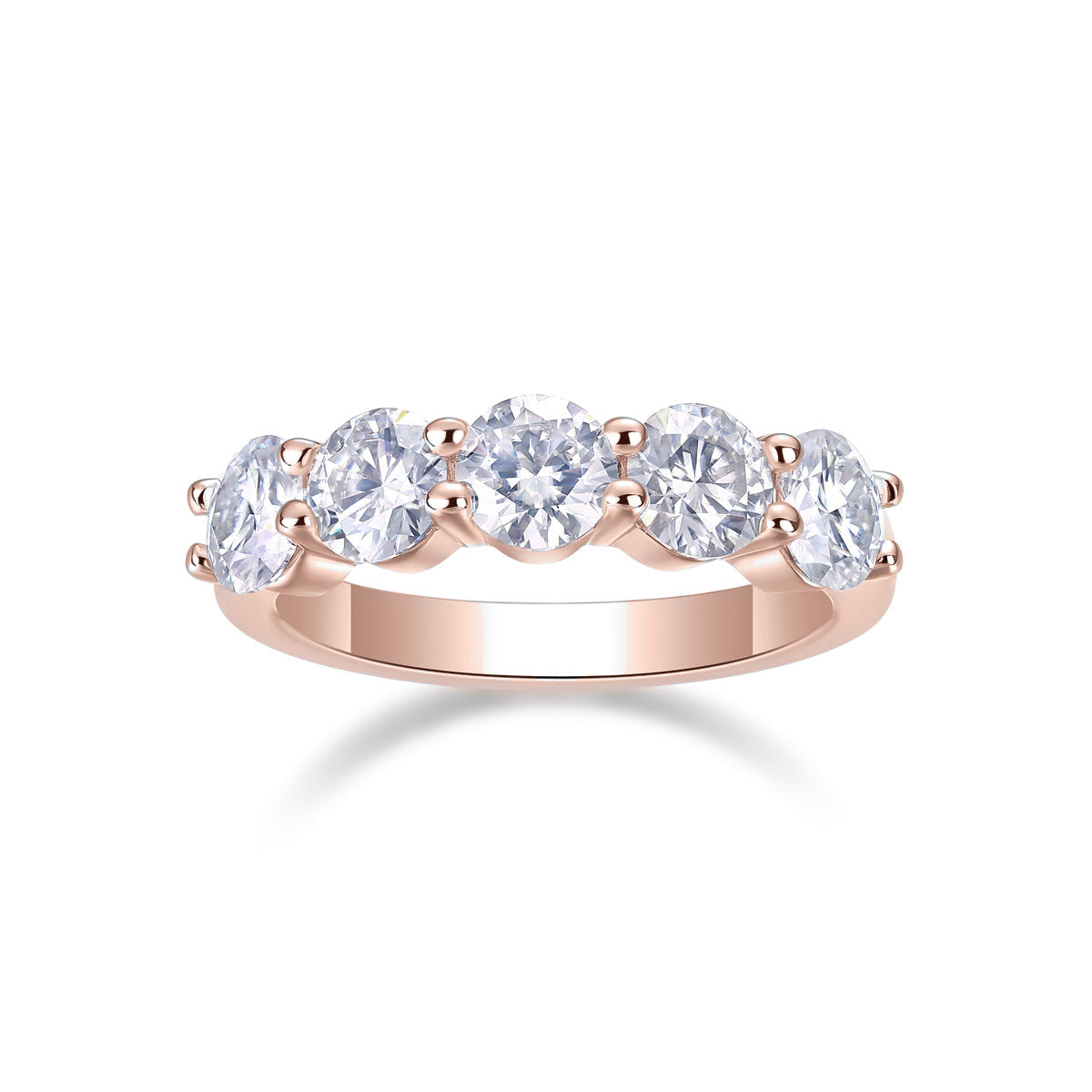 Dakota Round Moissanite Five Stone Wedding Band, front view