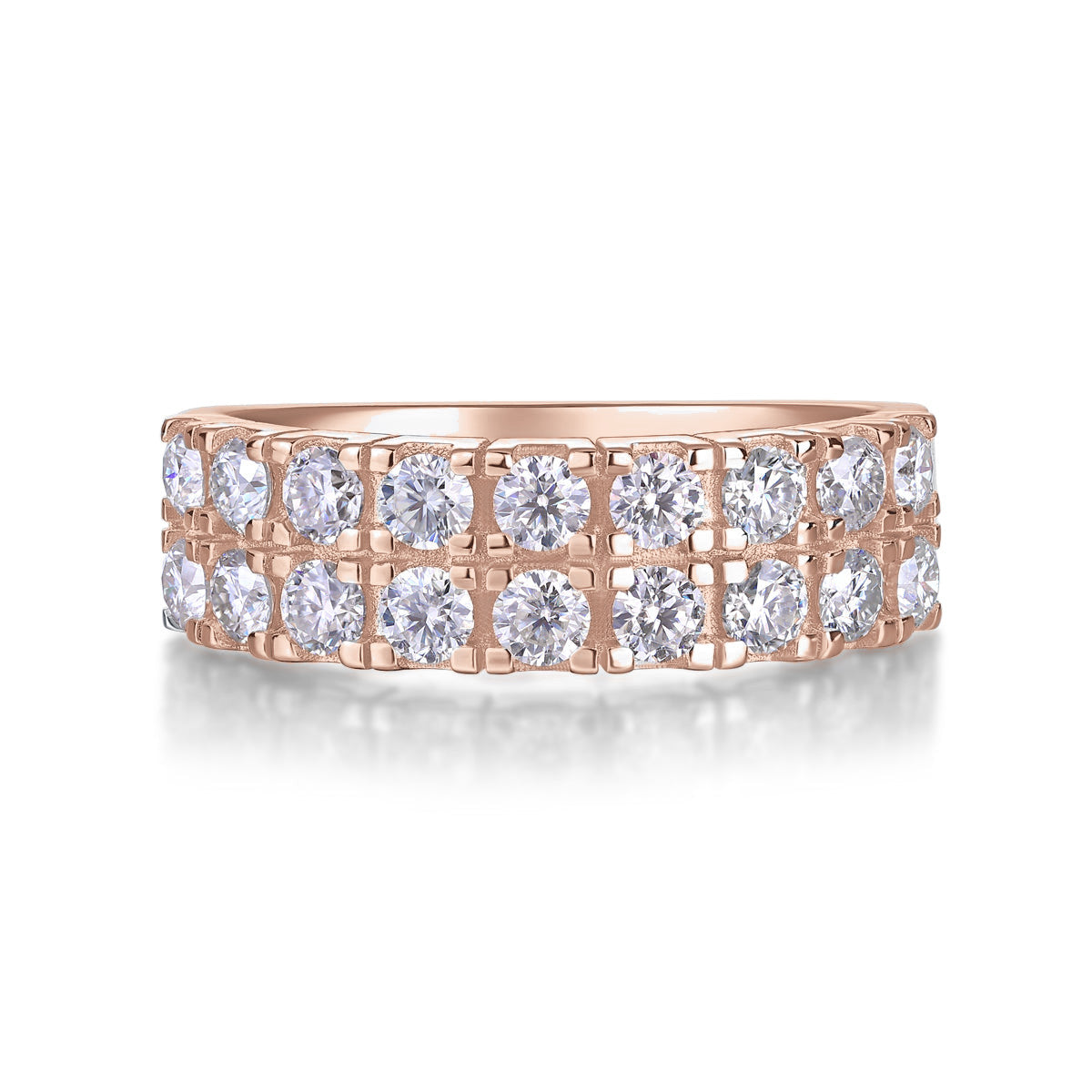 Dana Round Moissanite Double Row Eternity Band in 18K rose gold plating, front view