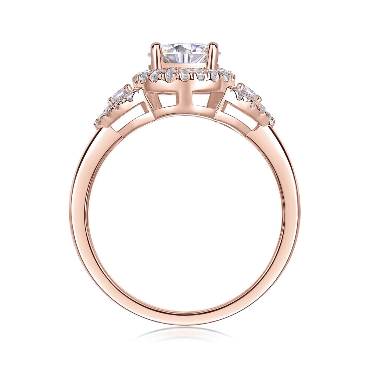 Danielle Round Moissanite Halo Engagement Ring in 18K rose gold plating, front view