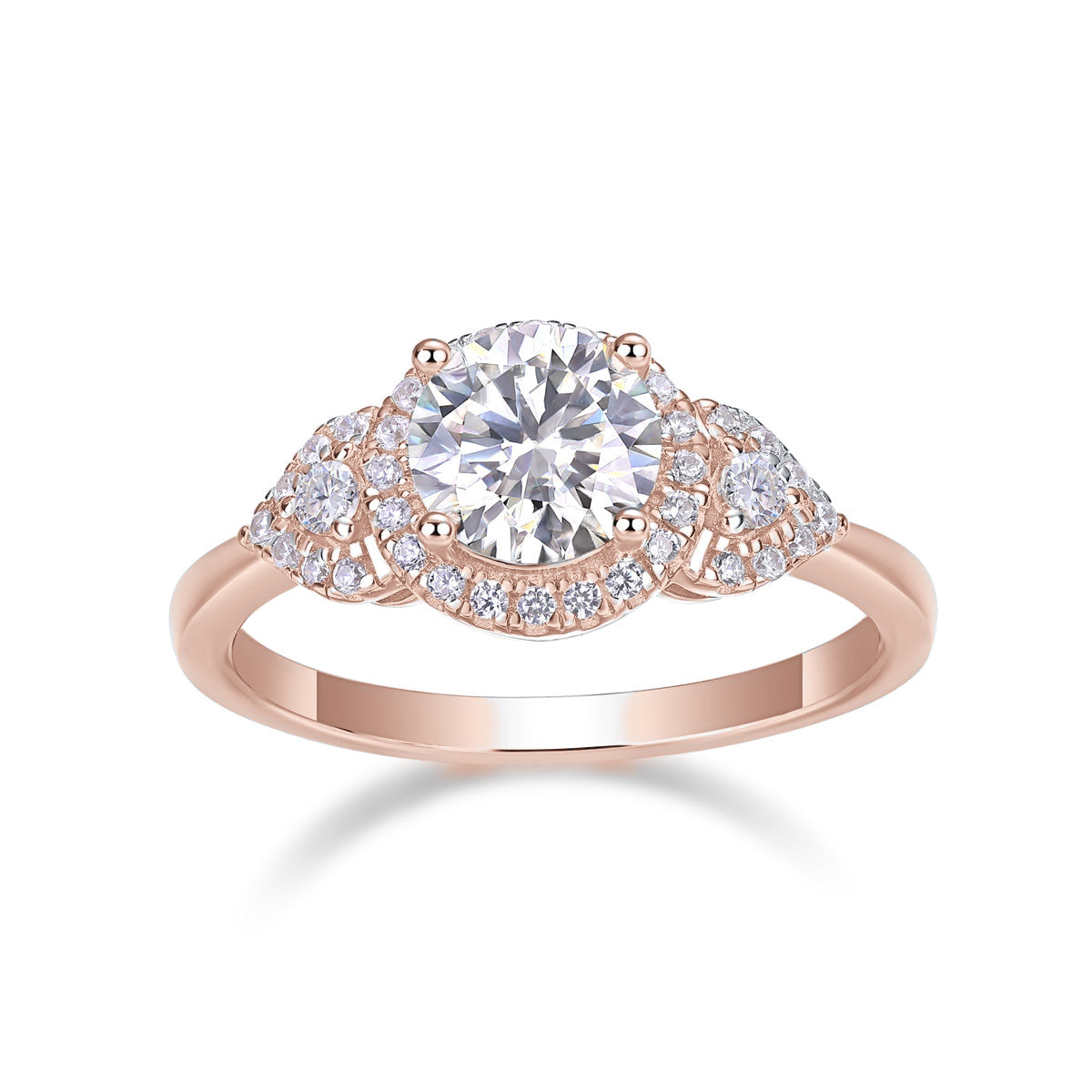 Danielle Round Moissanite Halo Engagement Ring in 18K rose gold plating, front view